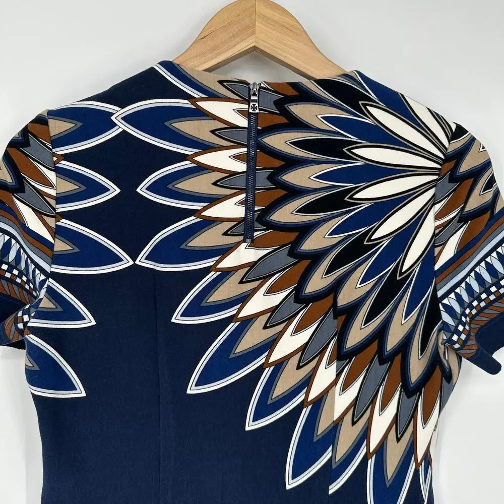 Tory Burch Navy Geometric Short-Sleeve Mini Dress